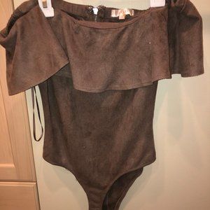 Tan off-the-shoulder bodysuit